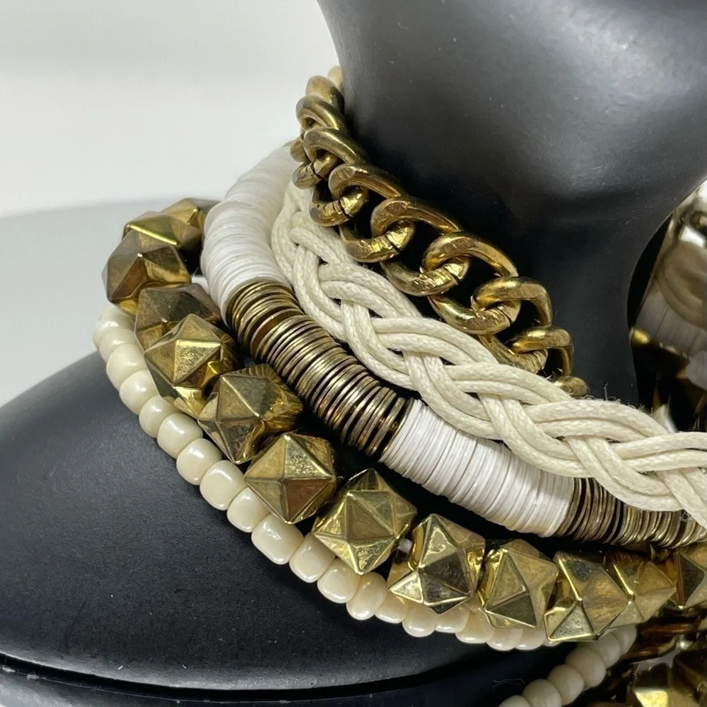 🌺 ZAD Boho Layered Chain Beaded Bracelet Gold White Neutral Multi Strand NWT